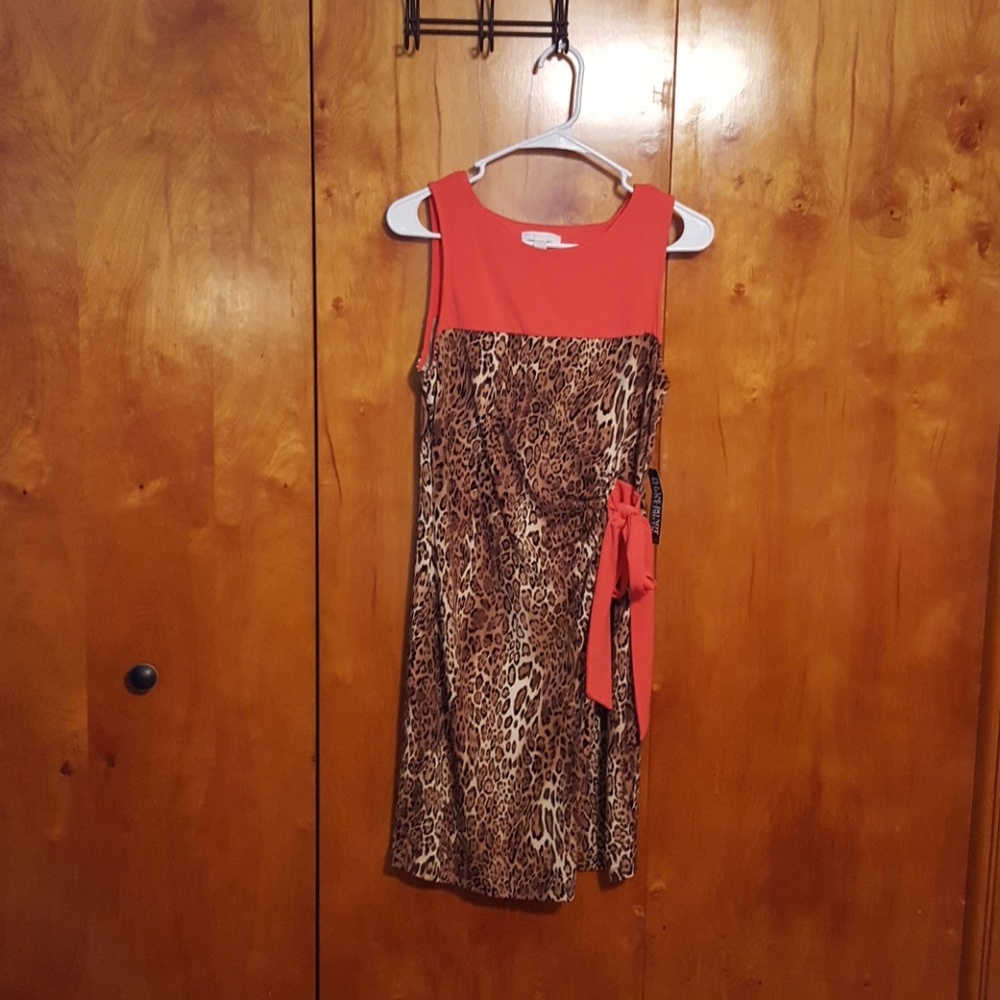 Orange and leopard print dress